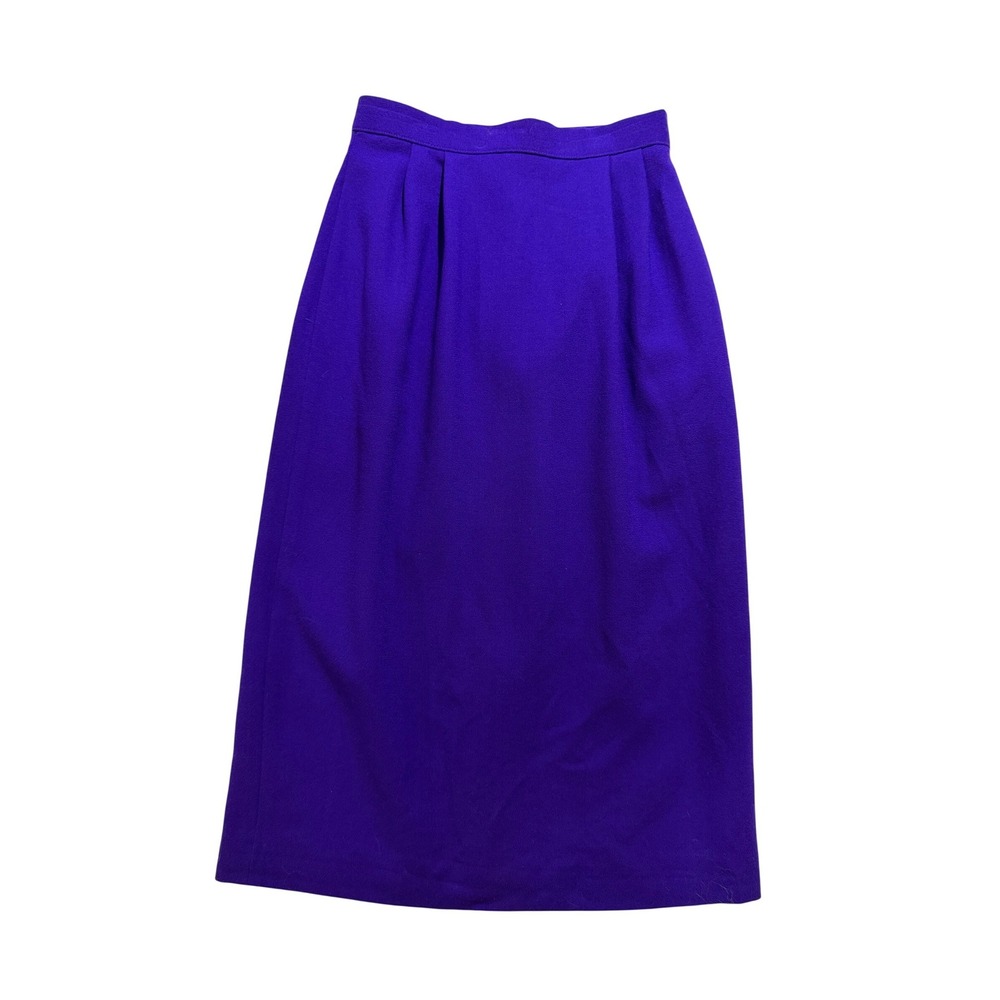 Vintage Purple Wool Pencil Skirt Small 24 Waist Lined Midi Career Classic